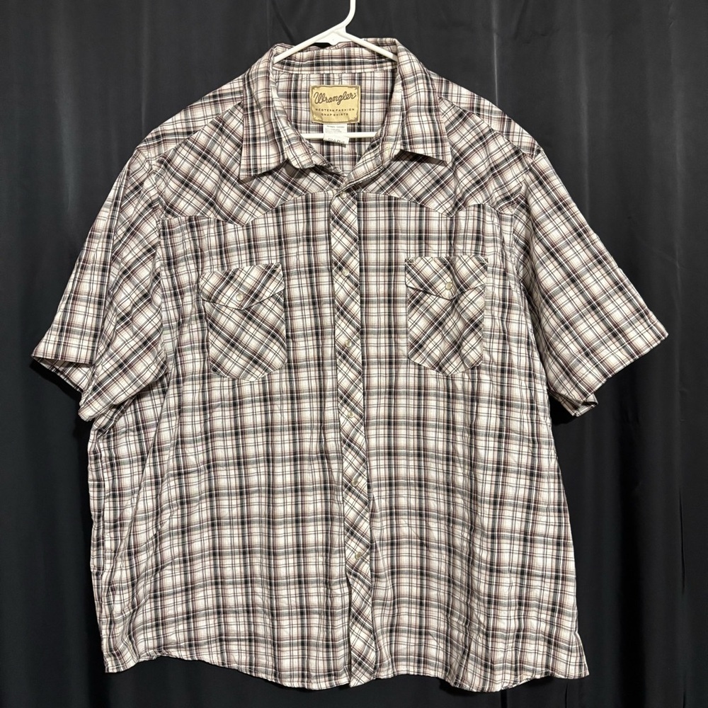Wrangler Men's 3XL Plaid Pearl Snap Button Short Sleeve Western Shirt